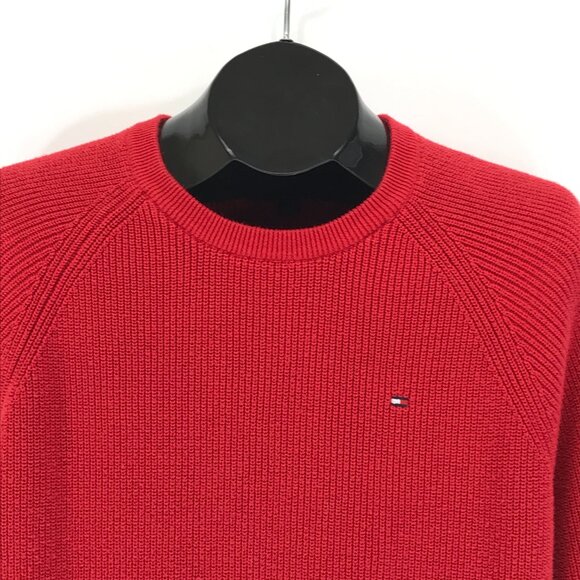 Tommy Hilfiger Crew Neck Rib Knit Sweater Men's Medium Red 100% Cotton Holiday - Picture 2 of 10